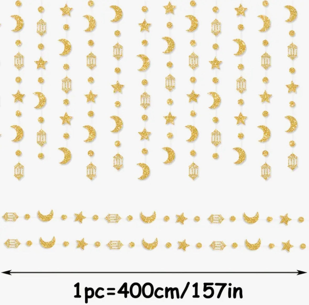 Gold Ramadan Hanging Curtain Strands – Moon, Stars & Lanterns