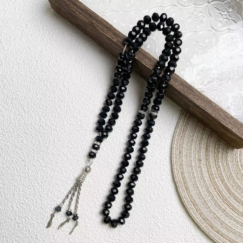 99-Bead Black Tasbih (Misbahah) – Crystal-Style Prayer Beads with Tassel