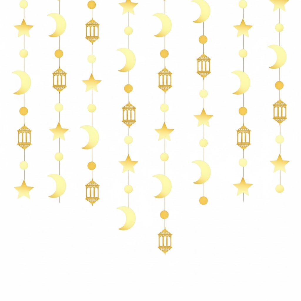 Gold Ramadan Hanging Curtain Strands – Moon, Stars & Lanterns