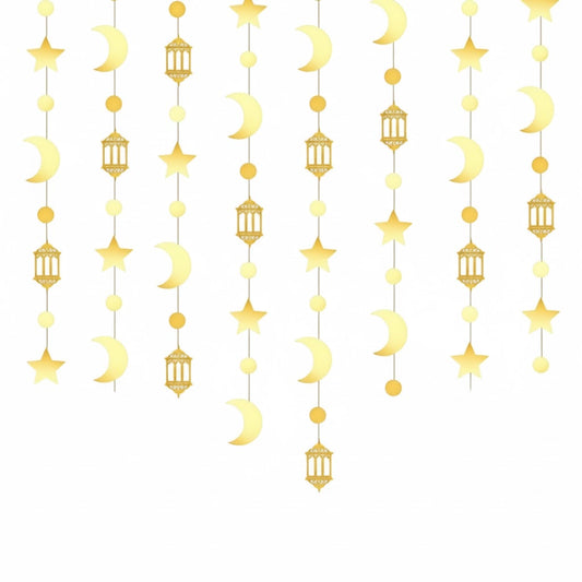 Gold Ramadan Hanging Curtain Strands – Moon, Stars & Lanterns